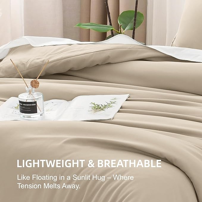 Litanika Oversized King Comforters Khaki Super King Plus Size, 3 Pieces Lightweight Solid Bedding Comforter Set, All Season Fluffy Bed Set (128x120In Comforter & 2 Pillowcases)