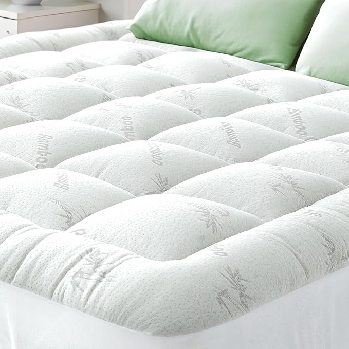 Ultra Soft King Size Mattress Topper - Viscose Made from Bamboo Pillow Top Mattress Pad for Back Pain Relief - Naturally Cooling for Hot Sleepers, White