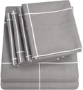 Queen Sheets Window Pane Gray - 6 Piece 1500 Supreme Collection Fine Brushed Microfiber Deep Pocket Queen Sheet Set Bedding - 2 Extra Pillow Cases, Great Value, Queen, Window Pane Gray