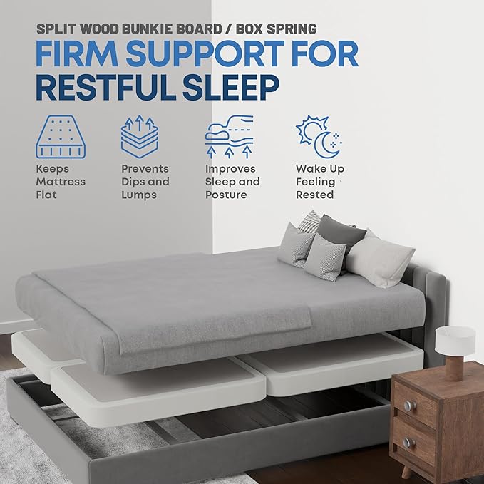 Greaton, Box Spring Bed Base King Size, 4-Inch Wood Mattress Foundation – Amish Made in USA – Quiet Noise Free, 4-Pieces Under Mattress-Support BoxSpring, Fully Assembled, White