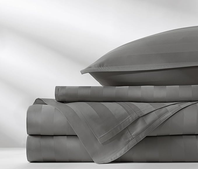 Twin Sheets by Pure Bamboo, Genuine 100% Organic Viscose Derived from Bamboo Bed Sheet Set, Luxuriously Soft & Cooling, Double Stitching, Lifetime Quality Promise (Twin, Jacquard Stone)