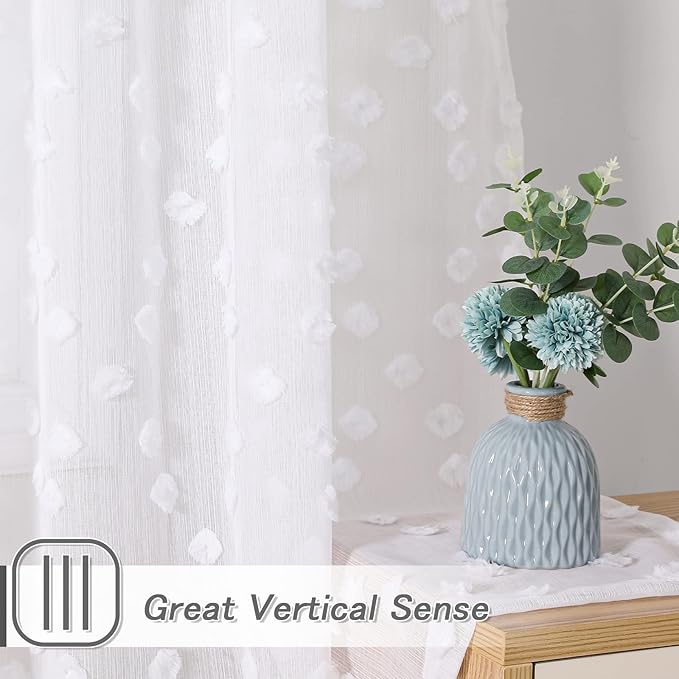 MYSKY HOME Pom Pom White Sheer Curtains for Bedroom Girls Room Curtains 120 Inches Long for Nursery Kids Light Filtering Boho Window Drapes, Rod Pocket, 38" Wide, 2 Panels