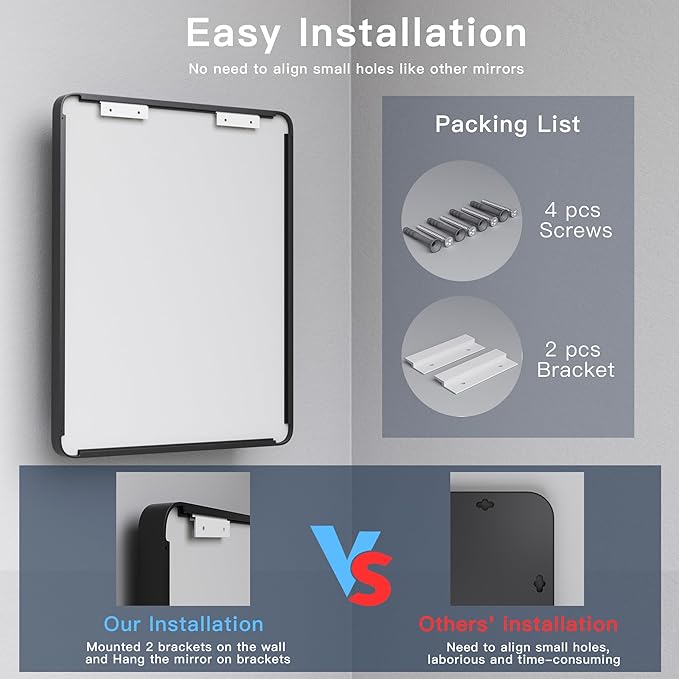 ISKM Silver Framed Mirror for Wal Bathroom Mirror for Wall 40" x 36" Matte Framed Vanity Mirror, Shatter-Proof, Tempered Glass, Rounded Rectangle Mirror(Horizontal/Vertical)