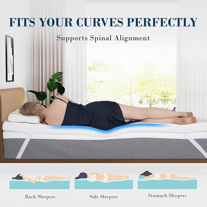 3 Inch Queen Size Memory Foam Mattress Topper, Cooling Gel Bed Topper with Removable Cover, Soft & Pain Relief & Breathable, CertiPUR-US & Oeko-Tex Certified
