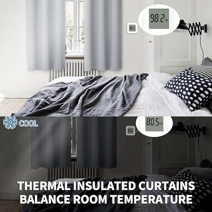 BGment Room Darkening Curtains for Bedroom - Grommet Thermal Insulated Window Treatments Light Blocking Curtains for Living Room, Each 55 x 96 Inch, Light Grey