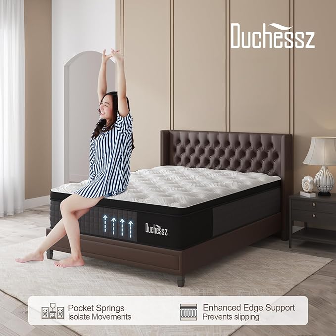 Queen Mattress, 10 Inch Hybrid Mattresses Eurotop with Gel Memory Foam,Motion Isolation Individually Wrapped Pocket Coils Breathable Comfort Soft Pressure Relief