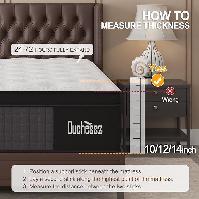 Queen Mattress, 14 Inch Hybrid Mattresses Eurotop with Gel Memory Foam,Motion Isolation Individually Wrapped Pocket Coils Breathable Comfort Soft Pressure Relief 100 Night Trial