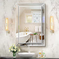 Pregaspor Mirror on Mirror Wall Mirror for Bathroom, 22" x 32" Rectangular Frameless Bathroom Vanity Mirrors for Wall, Polished Beveled Edge Decorative Mirrors for Living Room, Washroom and Bedroom