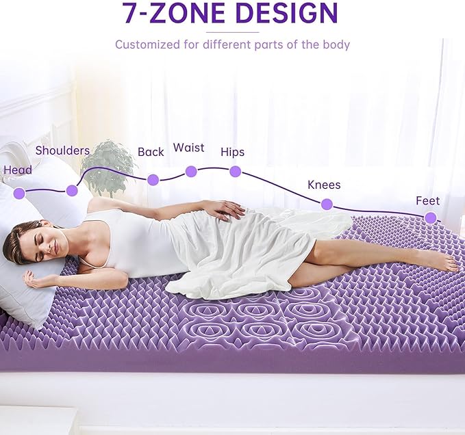 MUXHOMO 3 Inch 7-Zone Twin Mattress Topper, Egg Crate Foam Mattress Topper Twin Size for Back Pain, Lavender Cooling Gel Infused Bed Pad, CertiPUR-US and Oeko-TEX Certification (38"×75")