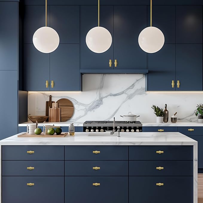 10 Pack Brushed Brass Cabinet Knobs - Gold Kitchen Cabinet Knobs Closet Pulls for Kitchen Drawer Stainless Steel Dresser Hardware 2in Length Single Hole