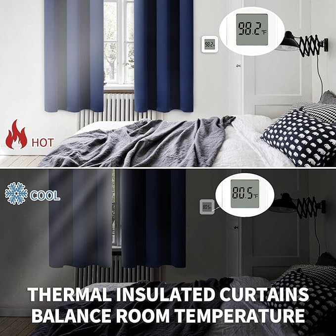 BGment Blackout Curtains for Bedroom 63 Inches Long - Navy Blue Room Darkening Thermal Insulated Sunlight Blocking Grommet Window Drapes for Kids Boys Room, Set of 2 Panels, 42 x 63 Inch