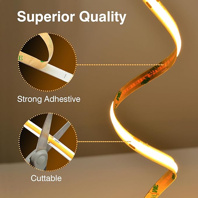 COB LED Strip Lights Warm White,24V Dimmable led Light Strip KIT with Remote and app Control,2700K 24FT/7.5m 8mm Wide Ra>90 Cuttable Flexible Strip Lights for Bedroom,Shelf,Cabinet