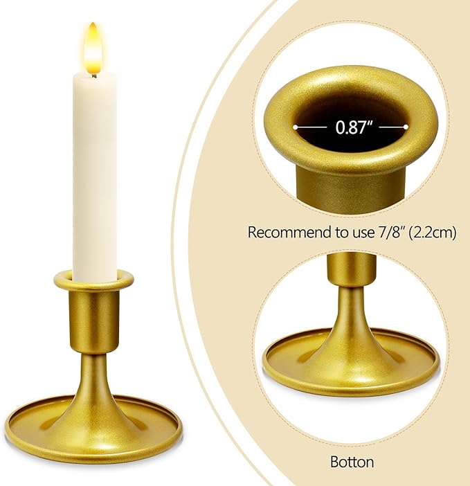 Candlestick Holders 2 PCS Short Metal Taper Candle Holders, KSWING Gold Candle Stick Holders Set, Perfect for Table Centerpiece Mantel Party Wedding Christmas Home Decor, Set of 2