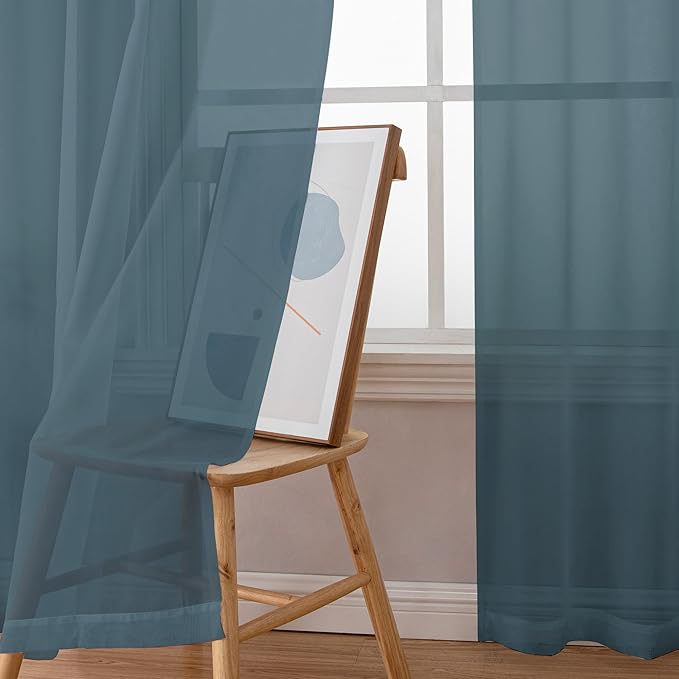 Chyhomenyc Stone Blue Sheer Curtains 72 Inch Length 2 Panels, Light Filtering Soft Airy Rod Pocket Voile Window Curtain Drapes for French Door Bedroom Living Room, Each 42Wx72L Inches