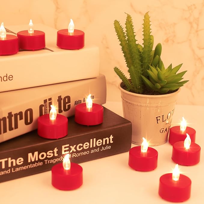 LED Tea Lights Candles- 100PACK Red Flameless Candles Realistic and Bright Flickering Long Lasting 200Hours for Holiday Celebration,Party, Home Decoration,Battery Operated