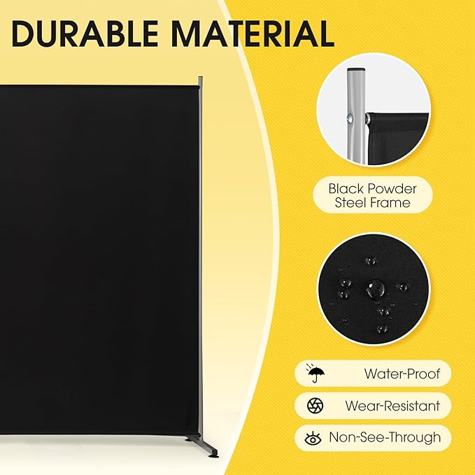 Rantila 2 Large Panels Room Divider,Portable Office Divider,Convenient Movable,Folding Partition Privacy Screen for Bedroom,Dining Room, Study,142" W x 71" H,Black