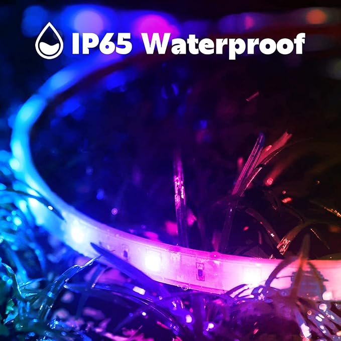 FBZ 60Ft Outdoor Waterproof LED Strip Lights,Music Sync RGB IP65 Led Lights with App Control and Remote,Color Changing Waterproof Led Rope Lights for Outdoor,Balcony,Roof,Garden,Stairs Party (60FT)