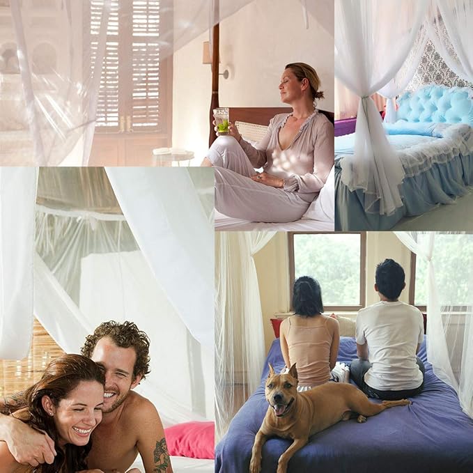 Bed Canopy, Canopy Bed Curtains Bed Drapes for Full Queen King Size Bed Mosquito Net Bed Canopy Curtains for Patio Indoor Outdoor Room Decor Screen Netting Canopy Curtains White