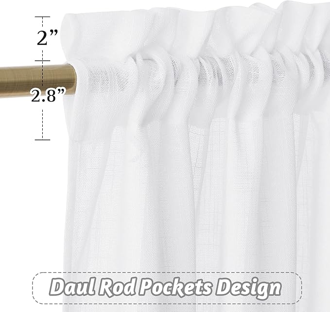 RYB HOME White Sheer Curtains, Extra 66 inches Widith Rod Pocket Light Filtering Breathable Semi Sheer Curtains for Living Room, W 66 x L 95 inches, 2 Panels Set