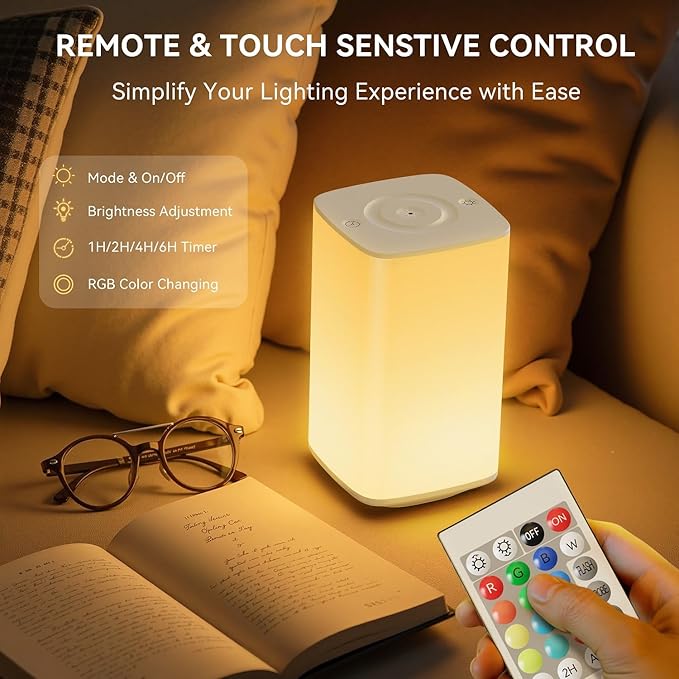 Auxmir Nursery Night Light for Baby, Portable Night Lamp with LED Stepless Dimming & 256 RGB Colors for Kids Adult, Breastfeeding, Sleep Aid, 4000mAh Rechargeable Bedside Table Lamp with Timer, White