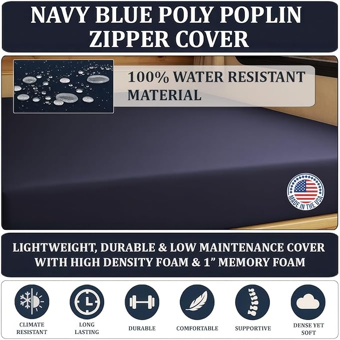 Foamma 4" x 42" x 80" Water Resistant Gel Memory Foam RV Bunk Mattress, Firm High Density Foam Base, Comfortable and Durable Polyester Cover, Truck, Camper, Travel Trailer, Made in USA!