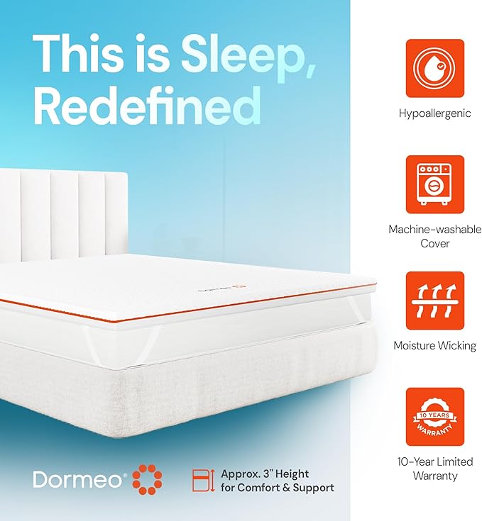 Dormeo Premium Twin XL Cooling Mattress Topper - 3-Zone OctaspringⓇ Technology for Optimal Back Support, Anti-Slip Bottom