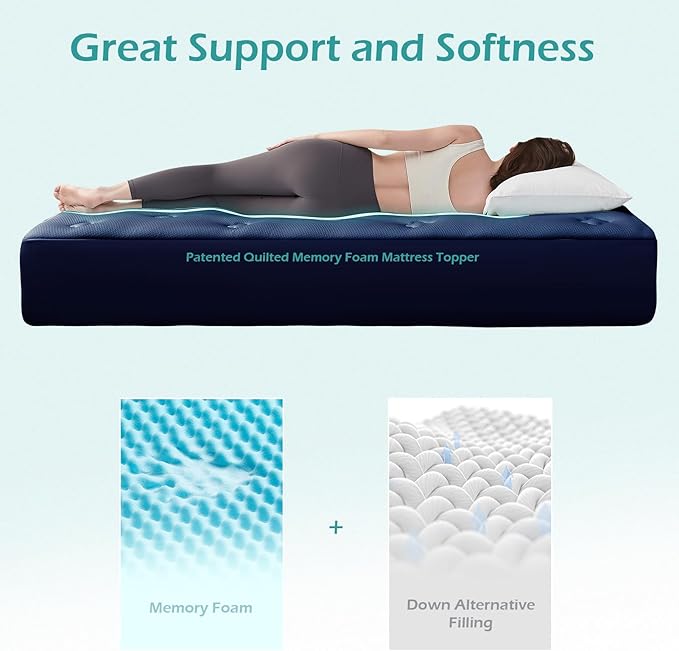 Hansleep RV Short Queen Mattress Topper Viscose Derived from Bamboo, Camping Memory Foam Pillow Top Mattress Topper, Breathable Mattress Pad for Back Pain Relief, 60" x 75", Navy Blue