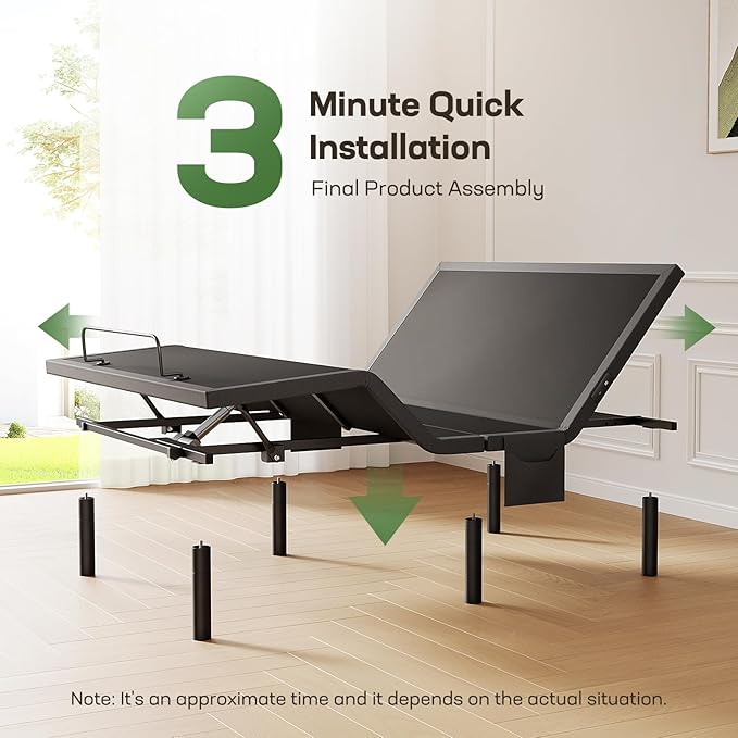 Marsail MS01-1 Queen Adjustable Bed Base with Massage, 4 Ports USB A&C Bed Frame with Under-Bed Nightlight, 3 Minutes Fast Assembly, Wireless Control Adjustable Bed with 4 Height Options