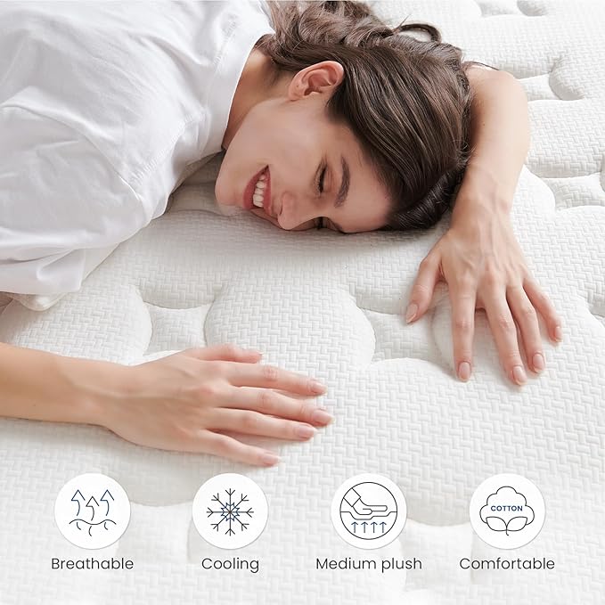 Full Size Mattress 10 Inch, Hybrid Full Mattress in a Box with Cooling Gel Memory Foam and Individually Pocket Innerspring for Support and Pressure Relief, Medium Plush