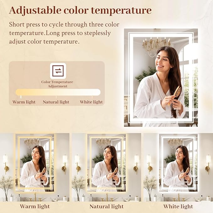 60x36 LED Mirror for Bathroom with Front and Backlit Light Up Digital Mirrors for Wall,Anti Fog,Stepless Dimmable,Tempered Silver Glass Smart Vanity Mirror for Bathroom