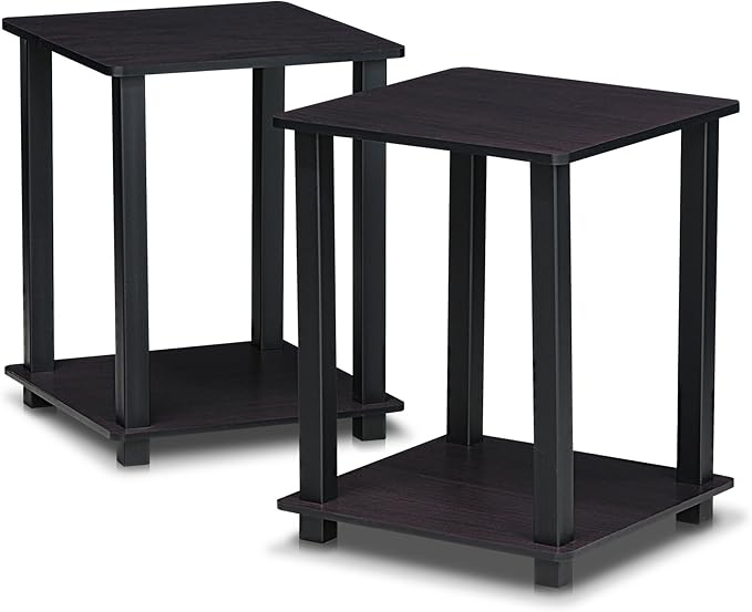 Furinno SIMPLISTIC Side Table Set of 2, 2-Tier End Table, Nightstand, Night Stand, Bedside Table, Easy Assembly, for Living Room, Bedroom, Dark Walnut