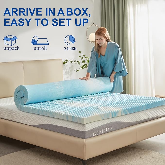 SINWEEK 3 Inch Mattress Topper 5-Zone Memory Foam Mattress Topper Pressure Relieve Soft Mattress Pad, CertiPUR-US Certified, Twin Size Blue