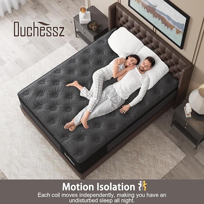 Queen Mattress, 12 Inch Hybrid Mattresses Black with Gel Memory Foam and Individually Pocket Innerspring Euro Top Medium Firm for Motion Isolation, Edge Support