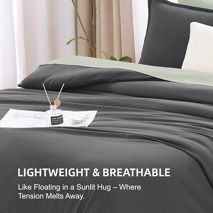 Litanika Dark Grey Comforter Set California King Size, 3 Pieces Cal King Gray Lightweight Plain Bedding Comforter Set, Oversized All Season Fluffy Bed Set (104x96In Comforter & 2 Pillowcases)