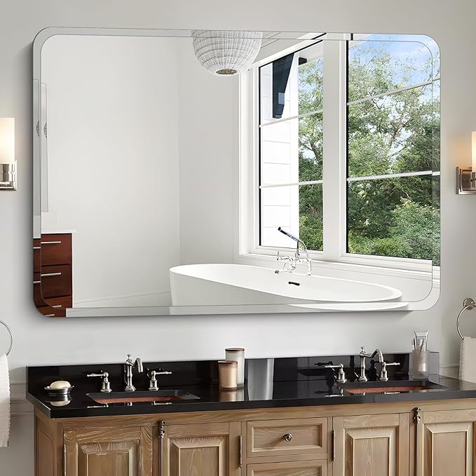 Frameless Bathroom Mirror for Over Sink,Wall Mounted Vanity Mirrors 16x20in,Rounded Rectangle Mirror Frameless with Polished Edge for Bedroom,Living Room,Entryway,Shatterproof (Horizontal/Vertical)