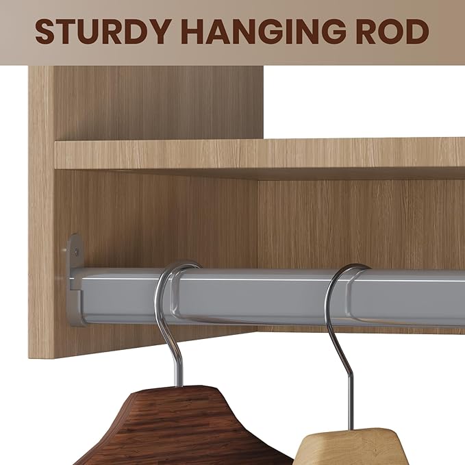 ROOMTEC 22.5" Tall Hanging Closet Unit, Modular Closet System with Hanging Rod, Wardrobe Organizer for Bedroom or Walk-in Closet, Wall Mounted, Customizable Clothes Storage Unit, Wood
