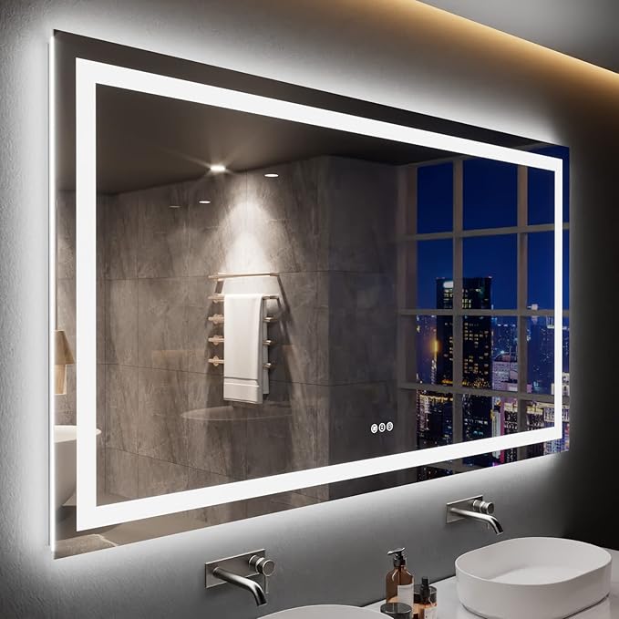 LOAAO 72X40 LED Bathroom Mirror with Lights, Anti-Fog, Dimmable, Backlit + Front Lit, Lighted Bathroom Vanity Mirror for Wall, Memory Function, Tempered Glass, ETL Listed