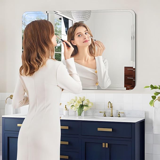 Frameless Bathroom Mirror for Over Sink,Wall Mounted Vanity Mirrors 13x18in,Rounded Rectangle Mirror Frameless with Polished Edge for Bedroom,Living Room,Entryway,Shatterproof (Horizontal/Vertical)