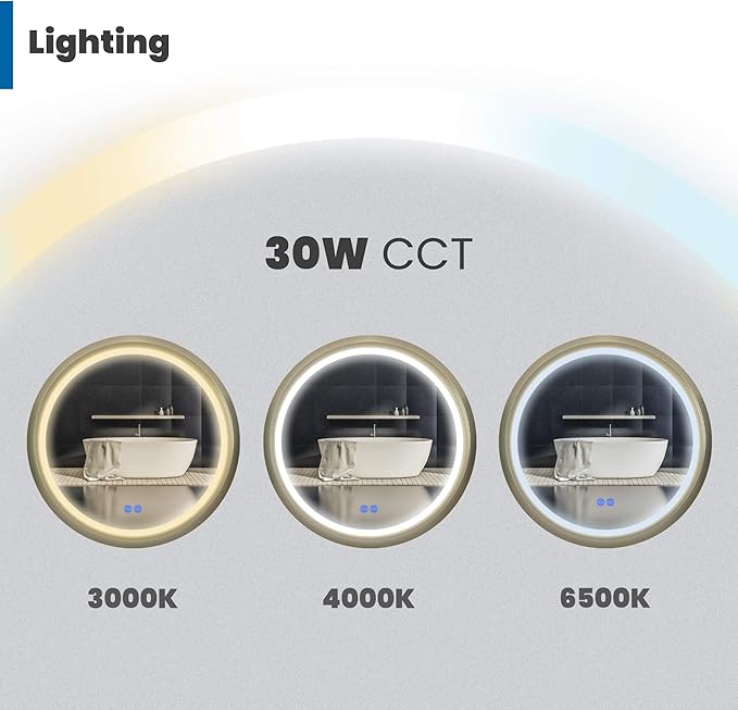 Circle LED Mirror for Bathroom, Anti-Fog & Dimmable Touch Switch, 32 inches, Gold