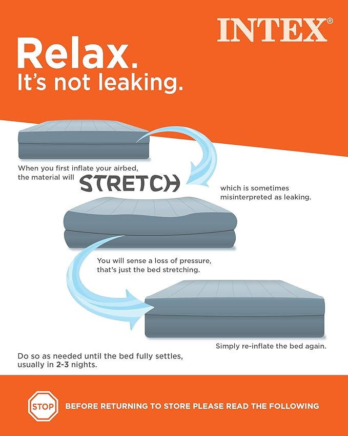 Intex 64157E Dura Beam Plus Mid-Rise Air Mattress: Fiber Tech Twin Size Built in USB Electric Pump 14in Bed Height 300lb Weight Capacity (Pack of 3)