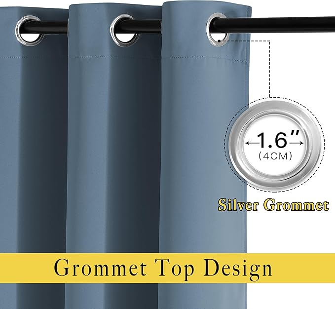 NICETOWN Room Darkening Curtain Panels - (52 inches Wide, Smoky Blue, 2 Pieces) Nursery & Infant Care Drapes, Extra Long 120 inches Length Curtains for Patio Door/Dining Room