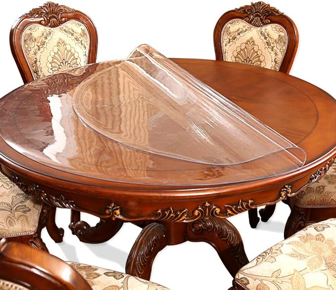 48 Inch 4FT Round Dia Clear Protector Tablecloth Cover Desk Top Pad Mat for Glass Furniture Kitchen Coffee Marble End Bed Sofa Side Bistro Bar Night Stand Dinner Dining Table Thick Plastic PVC Vinyl