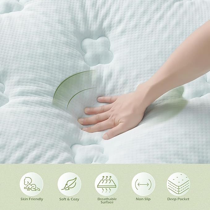Hansleep Queen Mattress Topper Viscose Derived from Bamboo, Memory Foam Pillow Top Mattress Topper Queen with Deep Pocket, Breathable Mattress Pad for Back Pain Relief, 60" x80", White