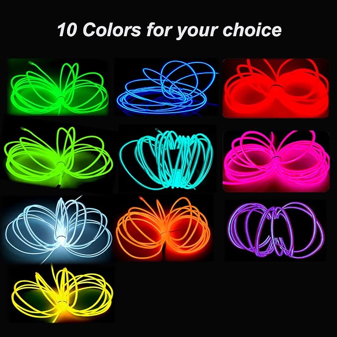 MaxLax EL Wire Blue, 32.8ft/10m Portable Battery Pack Neon Light Strip 360° Cuttable Glowing Rope Lights for Parties, Halloween, DIY Decoration