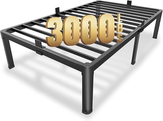 MAF 12 Inch Twin XL Metal Platform Bed Frames with Round Corner Legs, Mattress Slide Stopper, 3000 LBS Heavy Duty Steel Slats Support, No Box Spring Needed, Noise Free