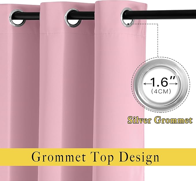 NICETOWN Blackout Room Divider Curtains 118 inches Long 2 Panels, Grommet Sliding Door Curtains Solid Window Treatments Sound Reducing for Living Room, W66 x L118, Crystal Pink