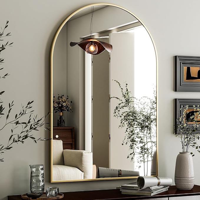 HARRITPURE Arched Wall Mirror 24"x36" – Gold Metal Frame Vanity Mirrors for Bedroom, Entryway, Living Room Decor