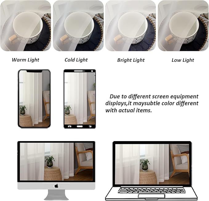 Chyhomenyc Ivory Sheer Curtains 96 Inches Long 2 Panels, Light Filtering Ivory Curtains for Living Room, Soft Gentle Voile Rod Pocket Bedroom Window Drapes, 59Wx96L Inch, 2PCS