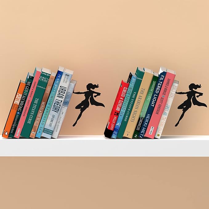 Artori Design Book Ends to Hold Books Heavy Duty - Hidden Metal Bookends for Shelves Desk - Bookend Book Holder for Home Decorative - Gift for Book End Lovers and Home Décor (Supergal - Set of 2)