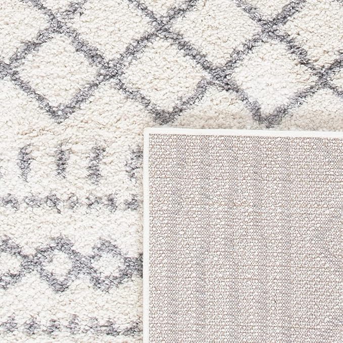 SAFAVIEH Arizona Shag Collection Area Rug - 5'1" Square, Ivory & Grey, Moroccan Design, Non-Shedding, 1.6-inch Thick, Ideal for High Traffic Areas in Living Room, Bedroom (ASG741F-5SQ)